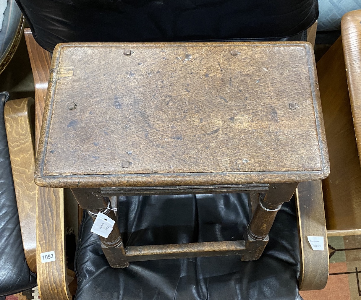 A late 17th century oak joint stool (small repair to top), width 45cm, depth 26cm, height 54cm